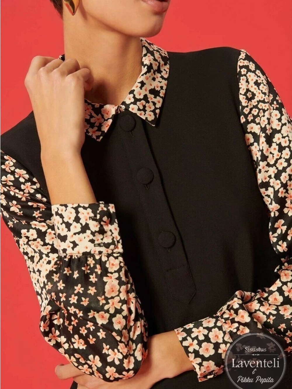 Tara Jarmon Black Dress with Floral Accents